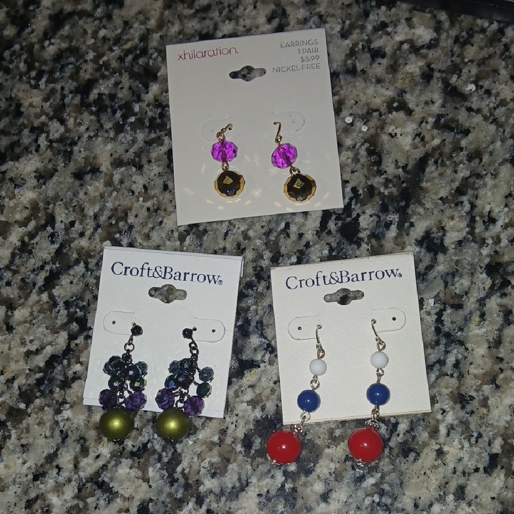 croft & barrow Red, Blue, White Drop Earrings and Olive Cluster Earrings